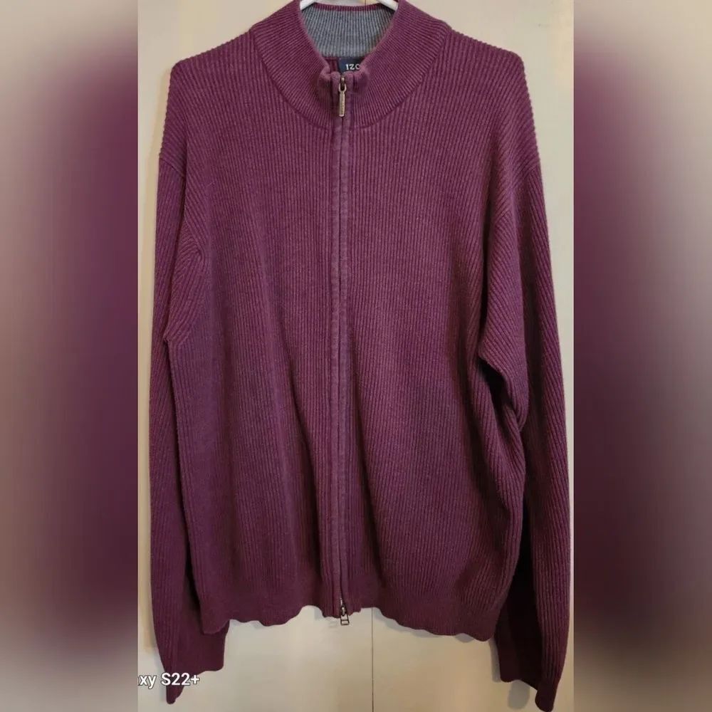 C9 Men's Izod burgundy zip up ribbed sweater knit cardigan size XL